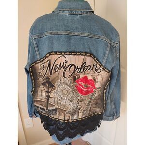 One-of-a-Kind Embellished PINK Denim Trucker Jacket New Orleans Large